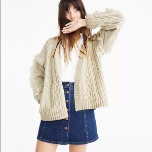 Madewell Wool Cableknit Fringe Cardigan Sweater